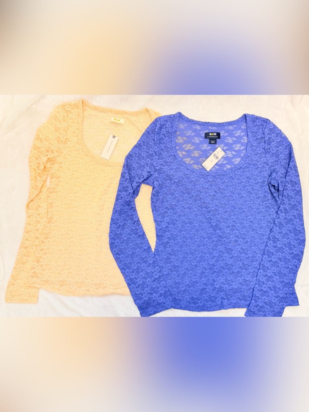 Bundle 2 Anthropologie  mauve- Lace Long-Sleeve Tee Duo - Blue & beige